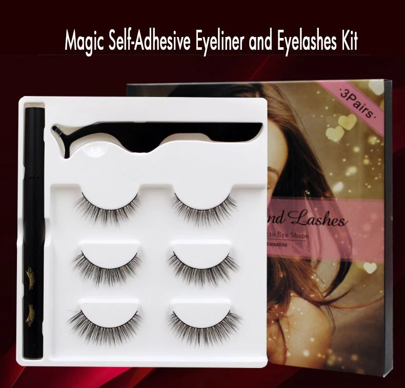 3 pairs eyelashes adhesive pen kit